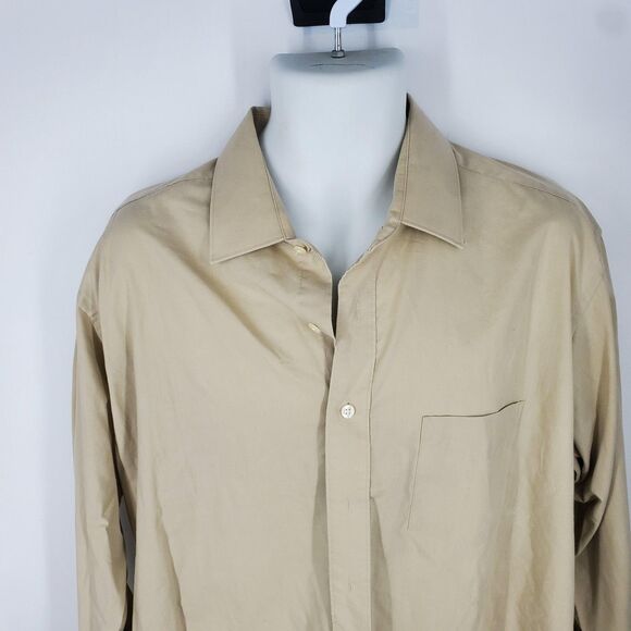 David Taylor Shirt Mens 17.5 34/35 Tan Dress Button Front Single Needle Pocket - Picture 5 of 9